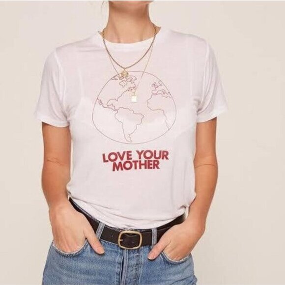 Reformation Love Your Mother Earth Tee Crew Neck Semi Sheer Planet Printed Tee - Picture 4 of 8